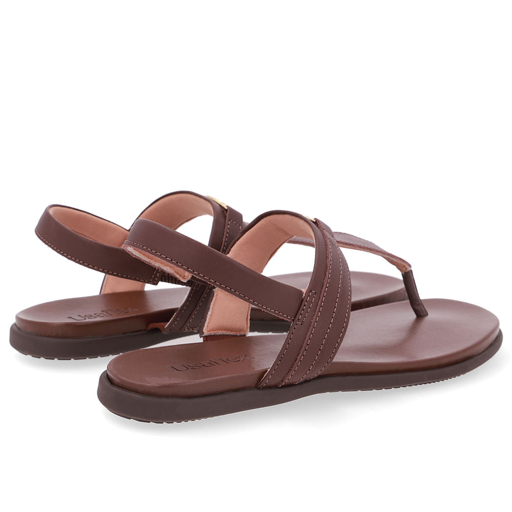 Sandália Rasteira Couro Marrom