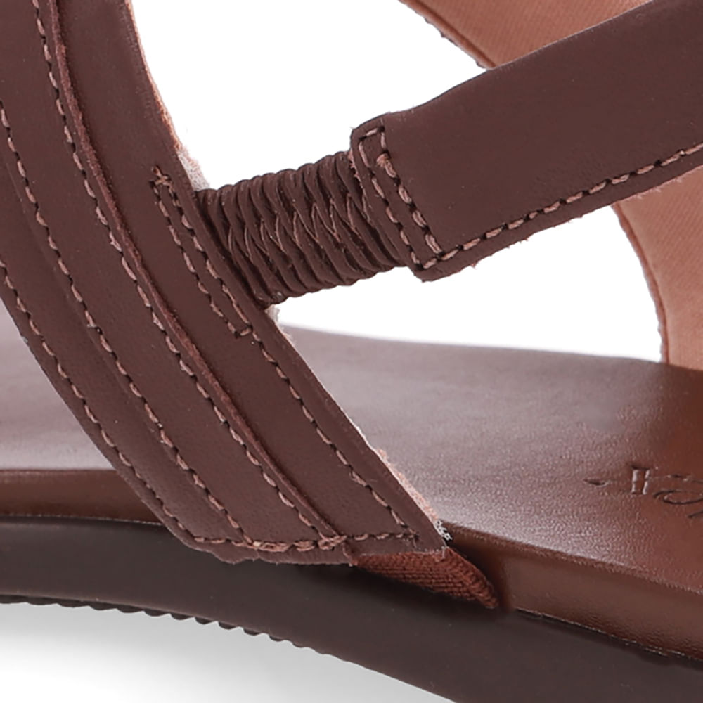 Sandália Rasteira Couro Marrom