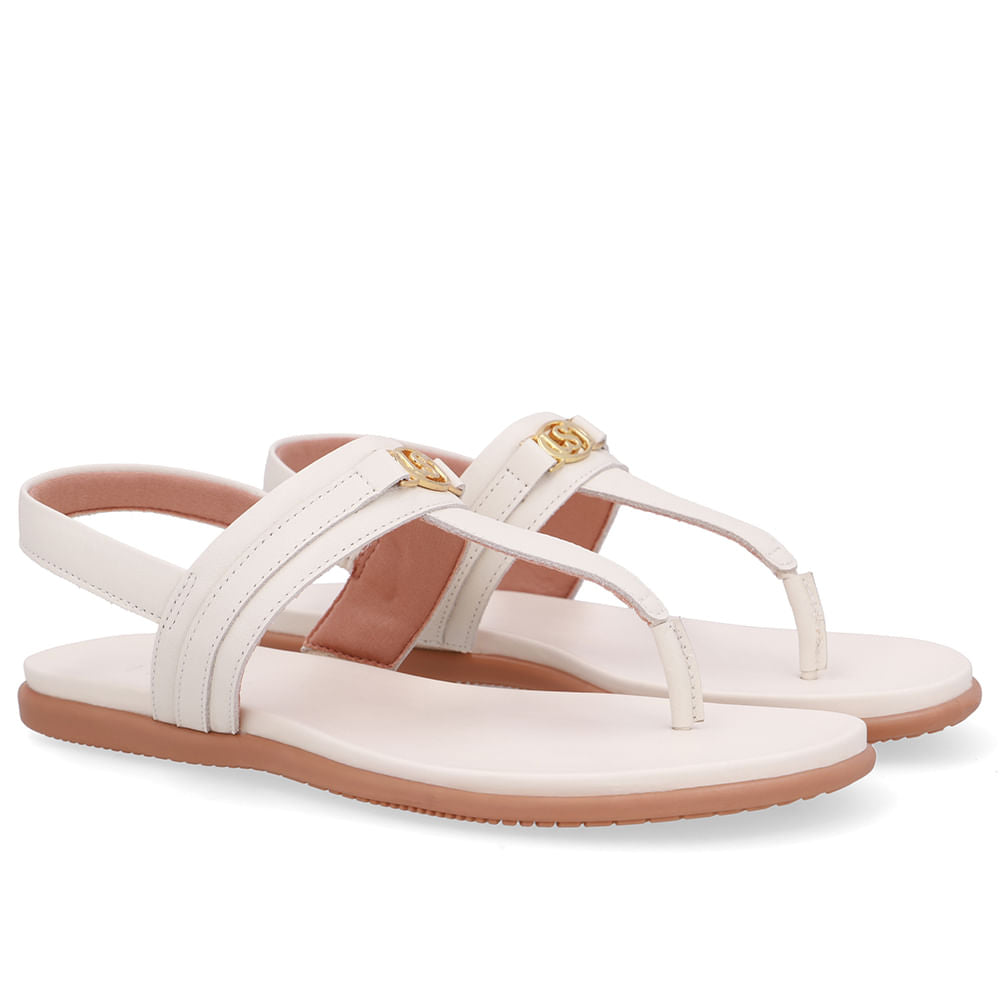 Sandália Rasteira Couro Branco Marfim