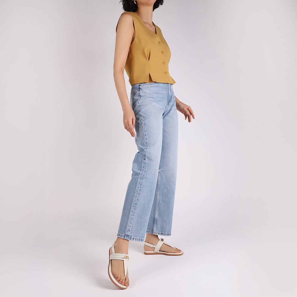 Sandália Rasteira Couro Branco Marfim