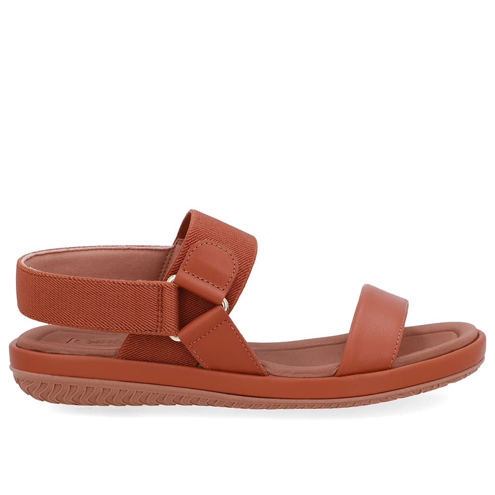 Sandália Baixa Couro Marrom Elástico