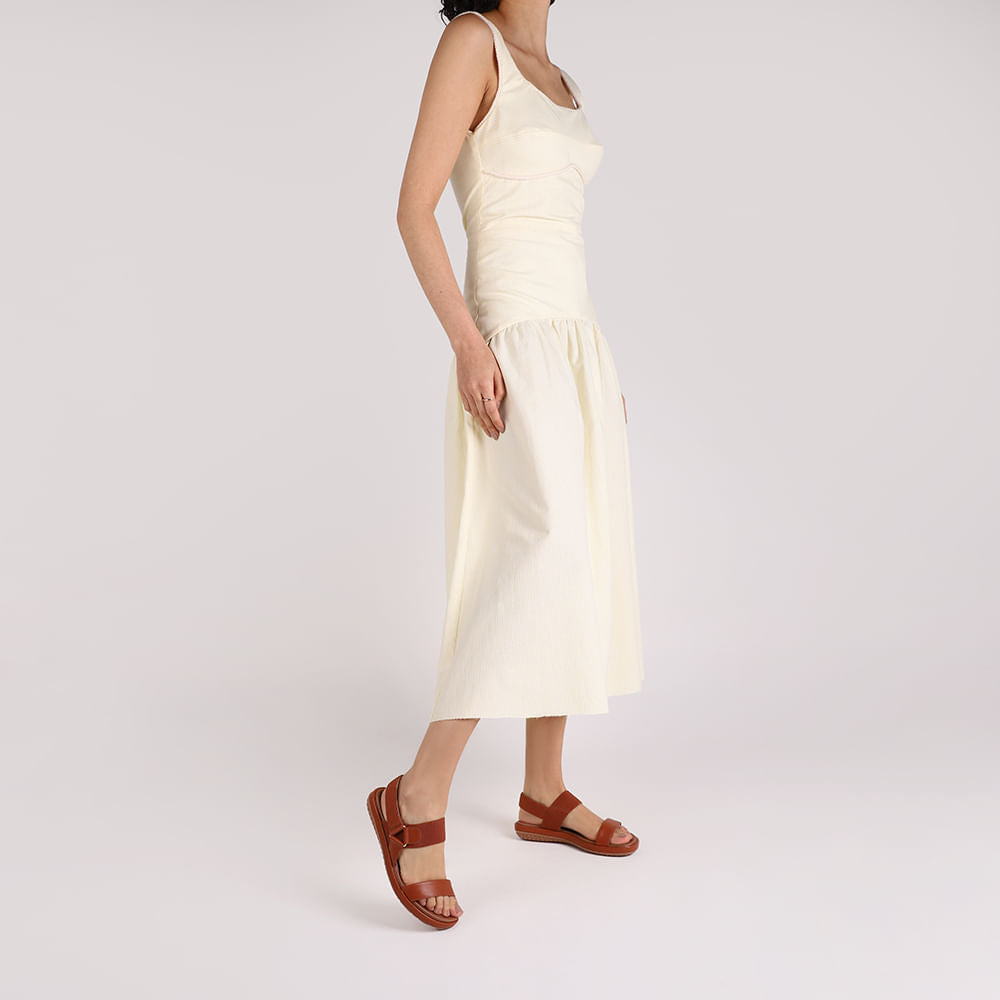 Sandália Baixa Couro Marrom Elástico