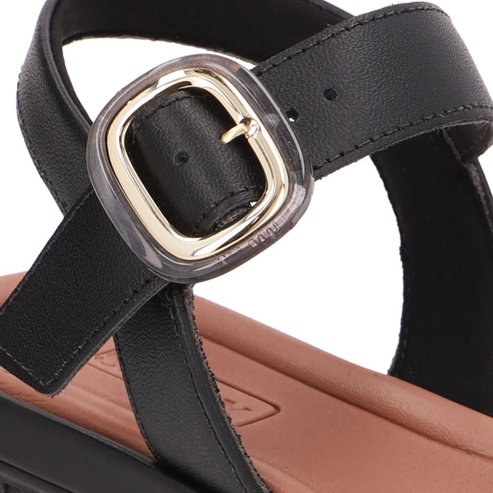 Sandália Baixa Couro Preta Fivela