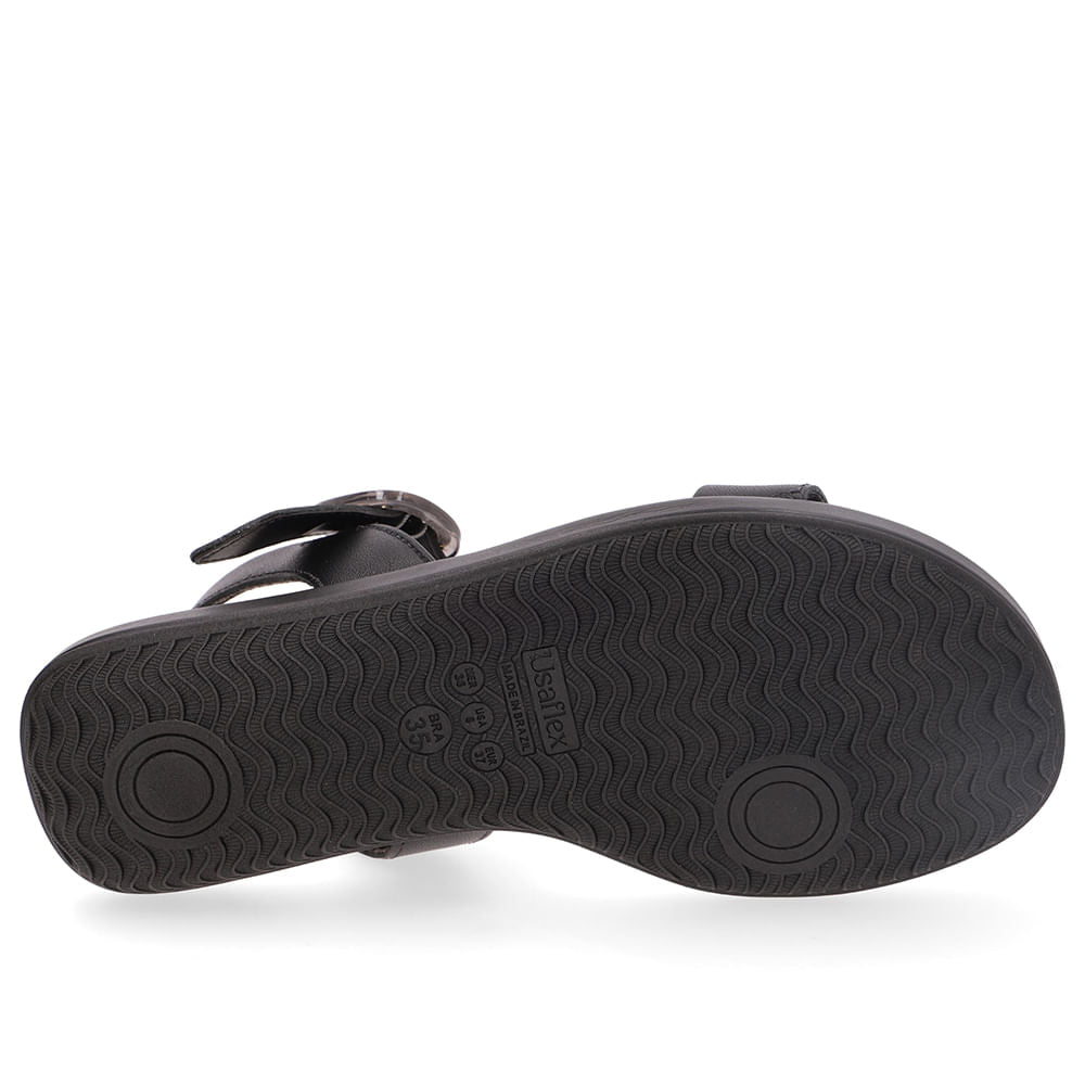 Sandália Baixa Couro Preta Fivela