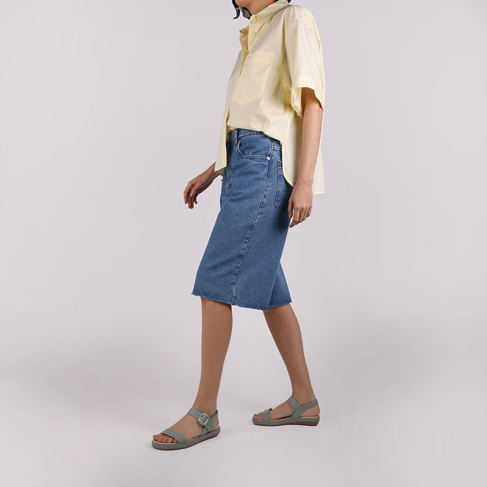 Sandália Baixa Couro Verde Fivela