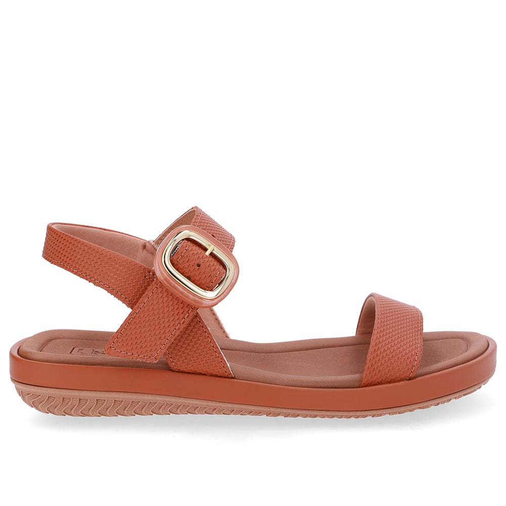 Sandália Baixa Couro Marrom Fivela