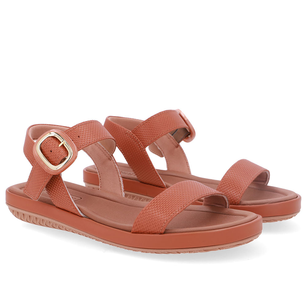 Sandália Baixa Couro Marrom Fivela