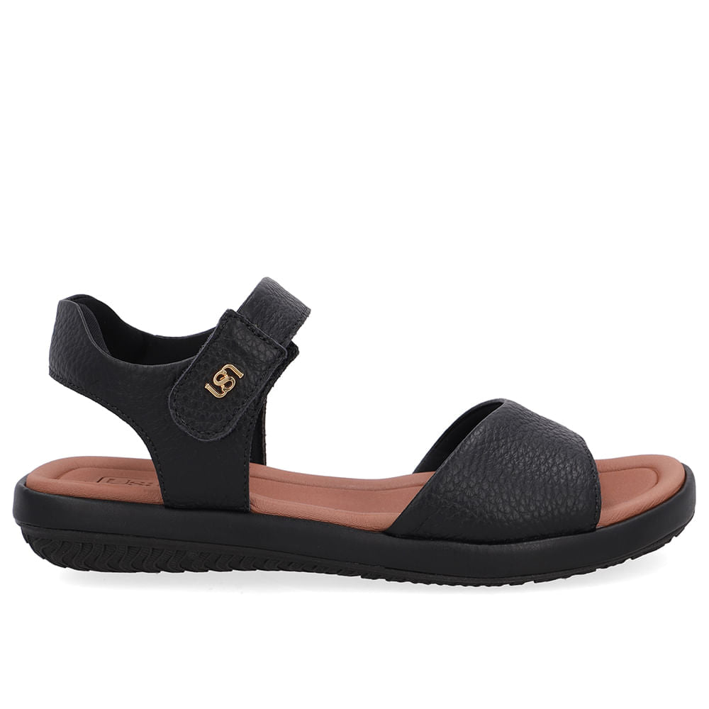 Sandália Baixa Couro Preta Fecho-Flex