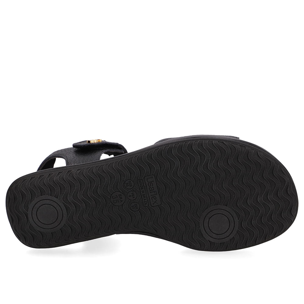 Sandália Baixa Couro Preta Fecho-Flex