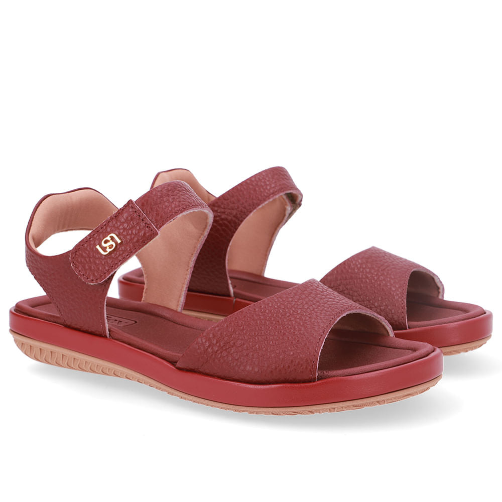 Sandália Baixa Couro Vermelha Fecho-Flex