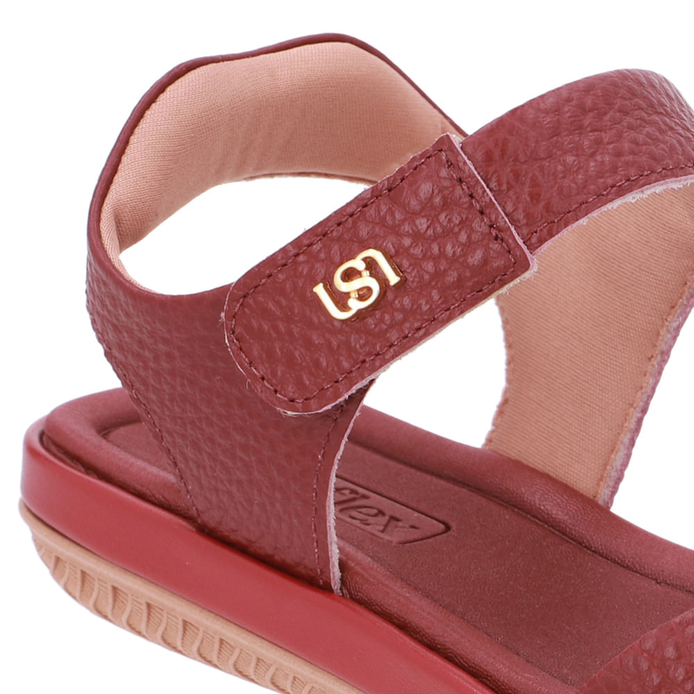 Sandália Baixa Couro Vermelha Fecho-Flex