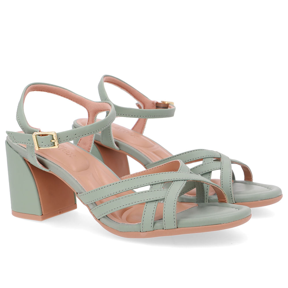 Sandália Bico Redondo Couro Verde Tiras