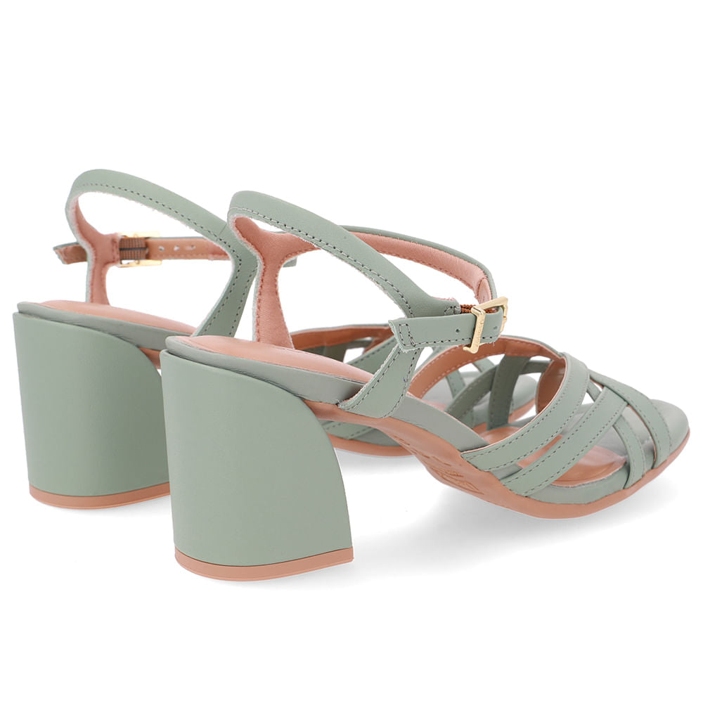 Sandália Bico Redondo Couro Verde Tiras