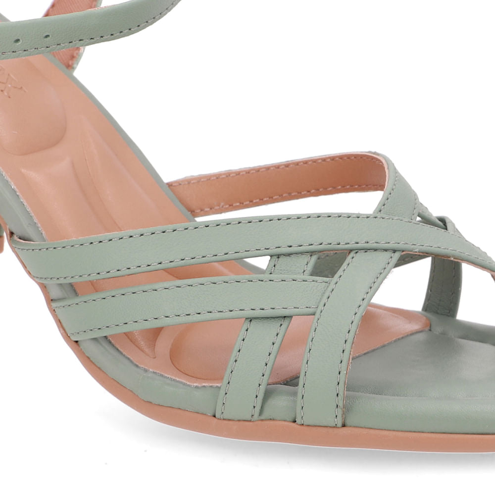 Sandália Bico Redondo Couro Verde Tiras