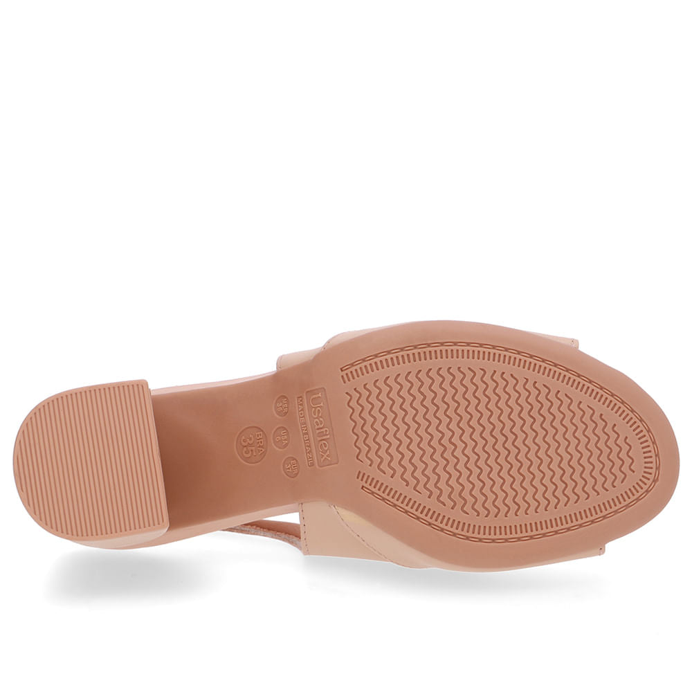 Sandália Salto Bloco Couro Bege Básica