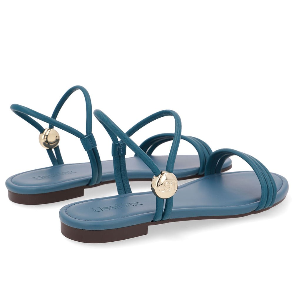 Sandália Rasteira Couro Tiras Azul