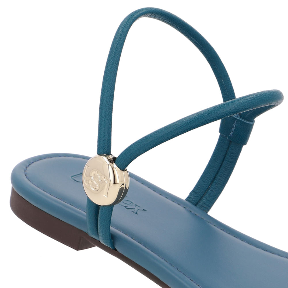 Sandália Rasteira Couro Tiras Azul