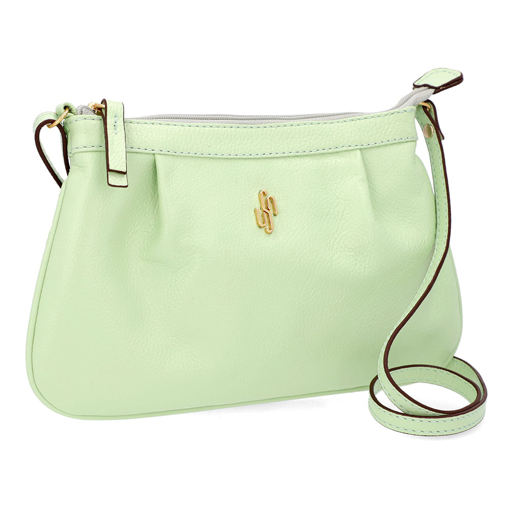 Bolsa Tiracolo Couro Verde Detalhe Franzido