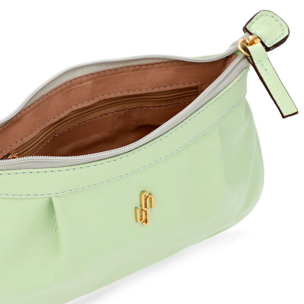 Bolsa Tiracolo Couro Verde Detalhe Franzido