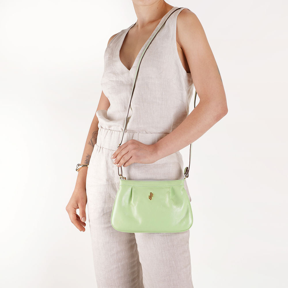 Bolsa Tiracolo Couro Verde Detalhe Franzido