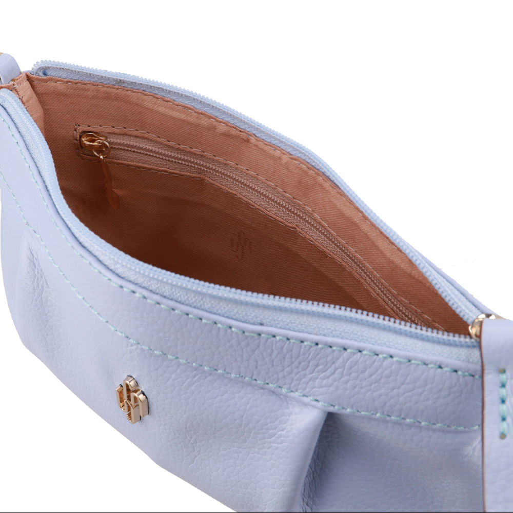Bolsa Tiracolo Couro Azul Gelo Detalhe Franzido