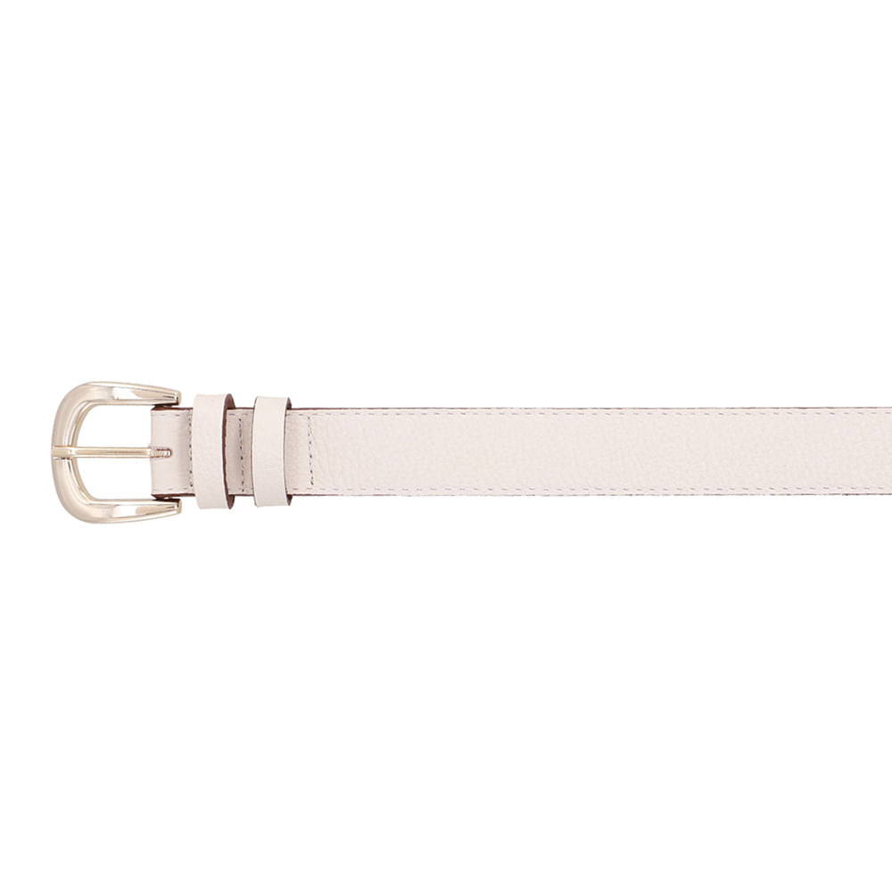 Cinto Couro Branco Marfim Básico Costura