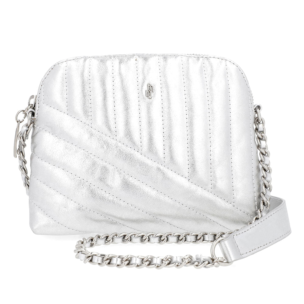 Bolsa Tiracolo Couro Comfy Metalizado Prata Matelassê