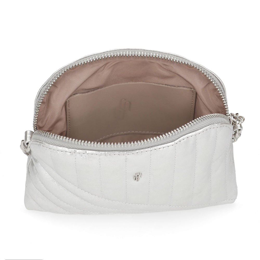 Bolsa Tiracolo Couro Comfy Metalizado Prata Matelassê