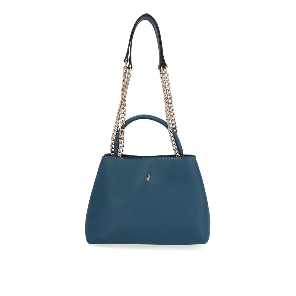 Bolsa Tote Couro Azul Esmeralda Detalhe Corrente