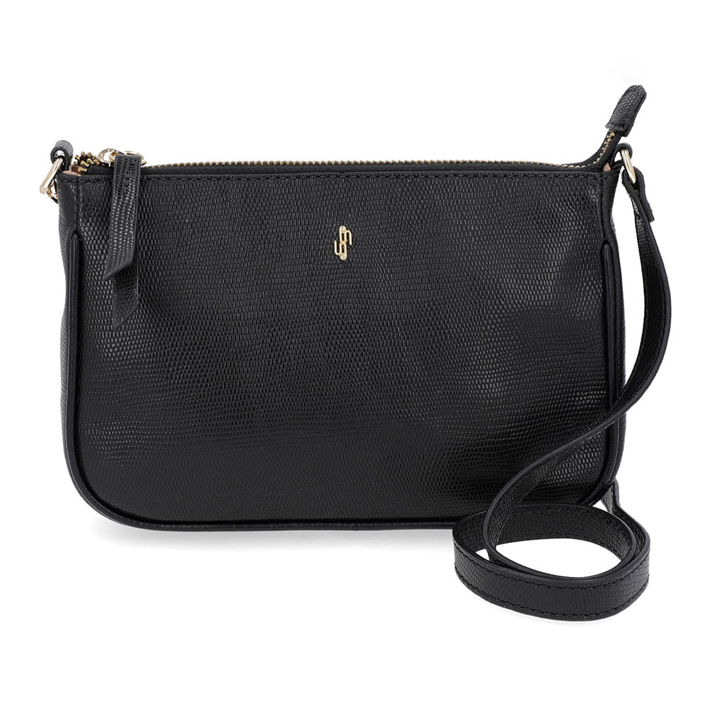 Bolsa Tiracolo Couro Lezard Preta