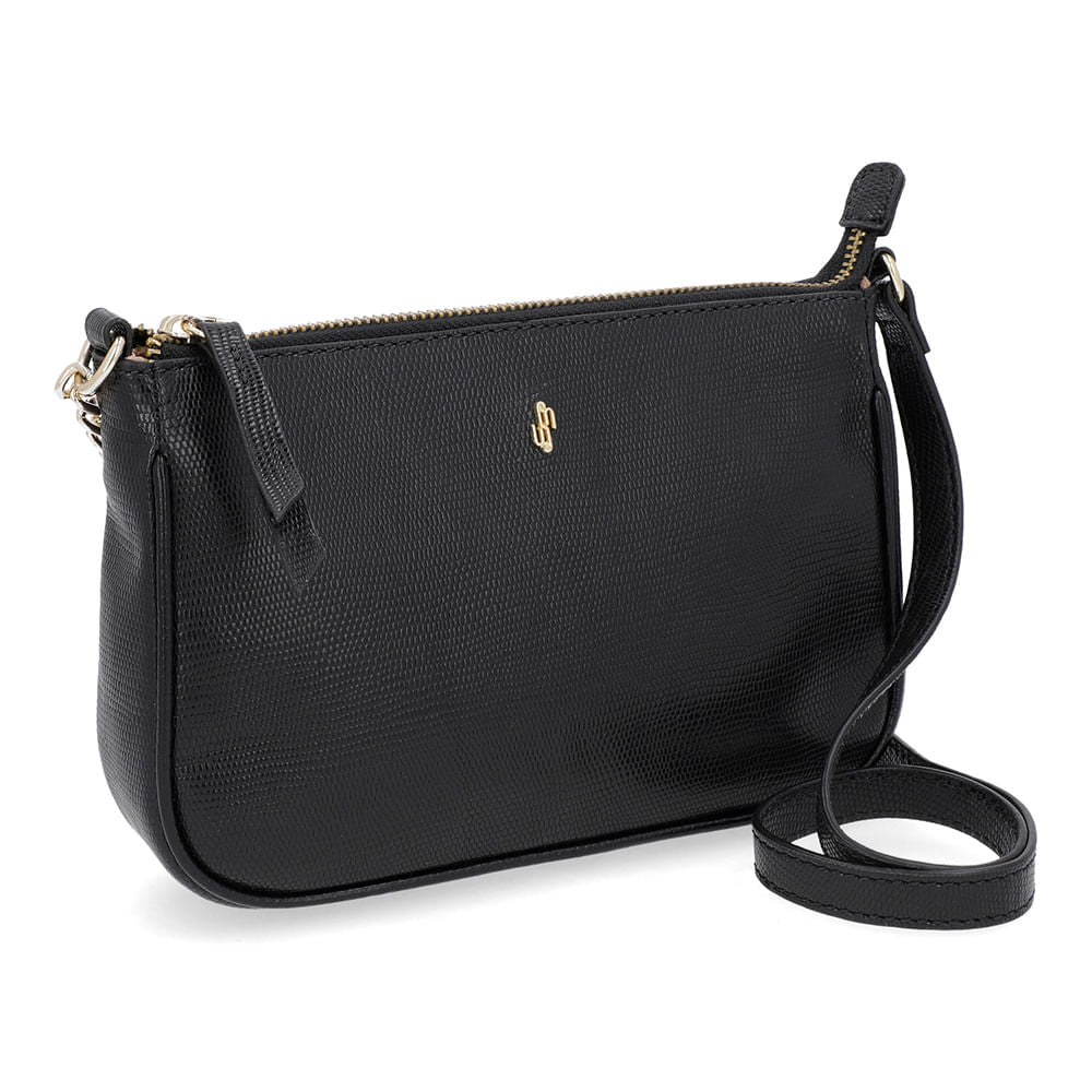 Bolsa Tiracolo Couro Lezard Preta