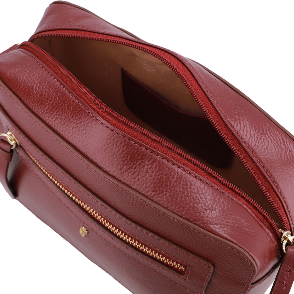 Bolsa Tiracolo Couro Vermelha Zíper