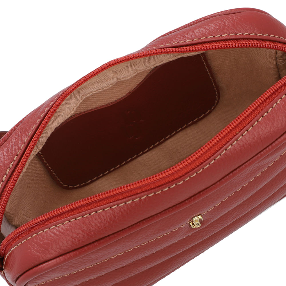 Bolsa Tiracolo Couro Marrom Terracota Costura Enfeite