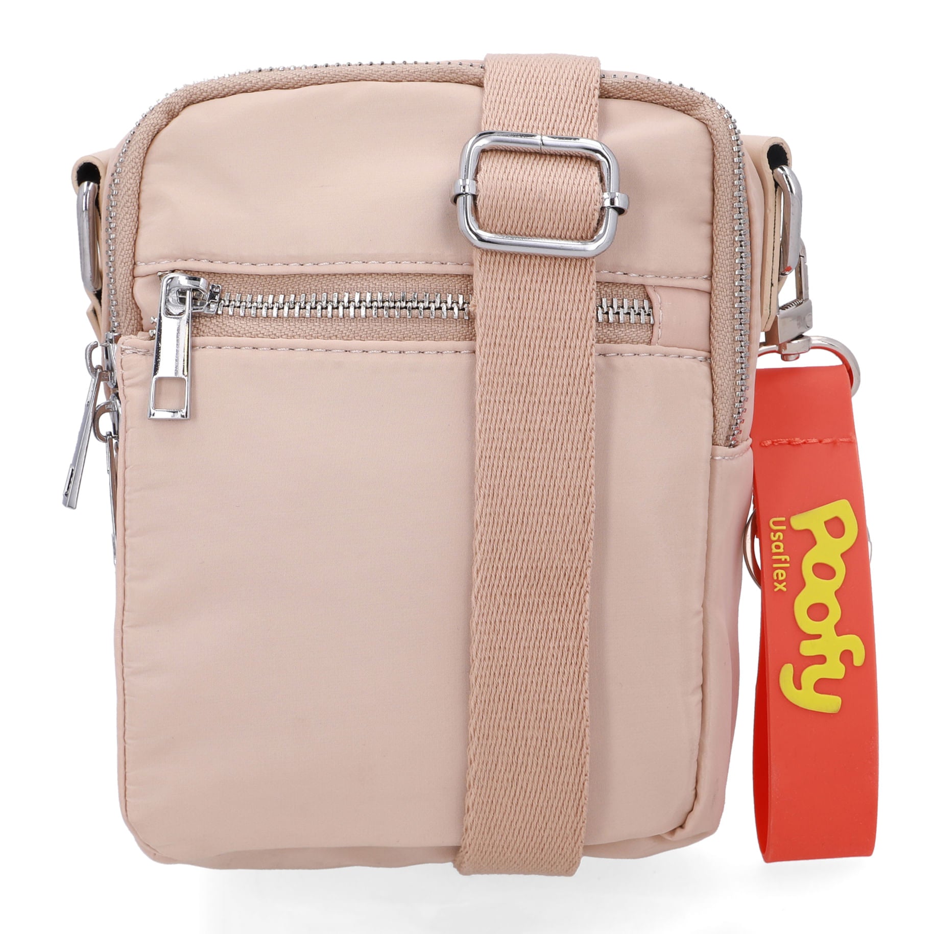 Bolsa Tiracolo Poofy Nylon Bege Zíper