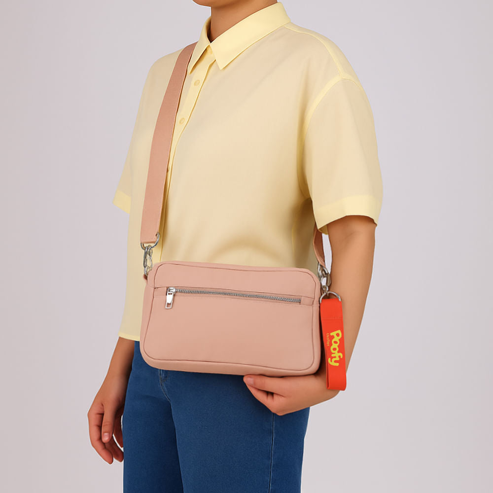 Bolsa Tiracolo Poofy Nylon Bege Bolso