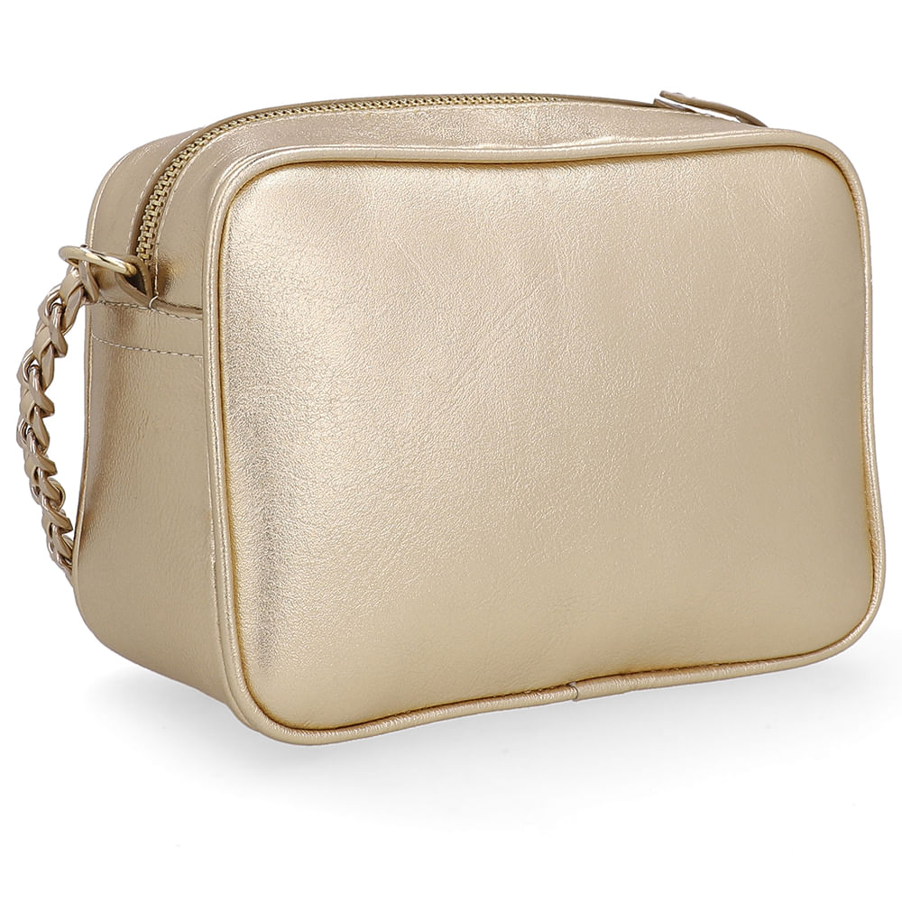 Bolsa Tiracolo Couro Metalalizado Ouro Light