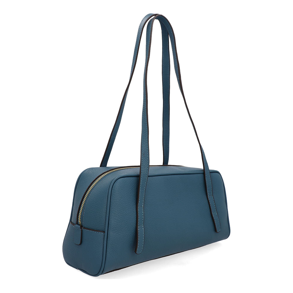 Bolsa Baguete Couro Azul Básica