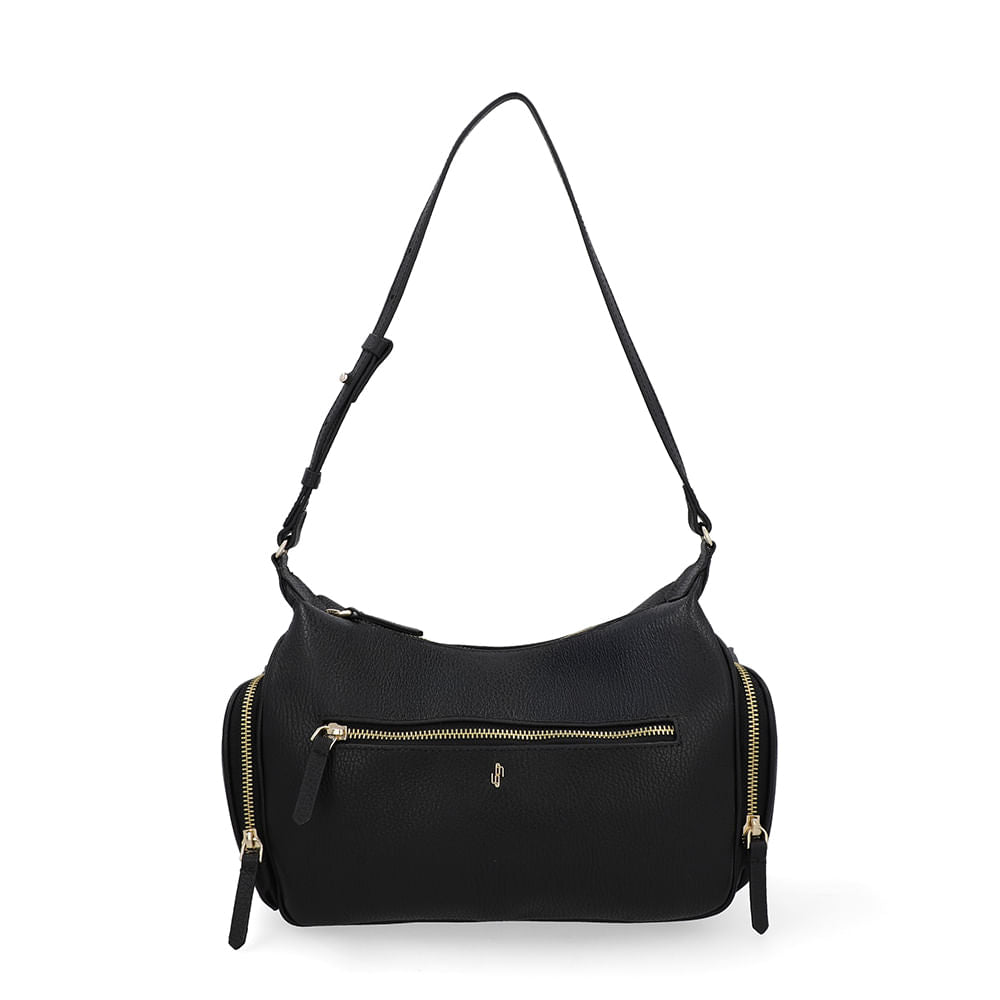 Bolsa Baguete Couro Preta Zíper