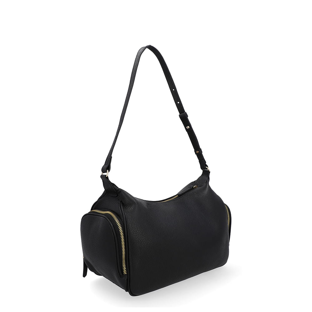 Bolsa Baguete Couro Preta Zíper