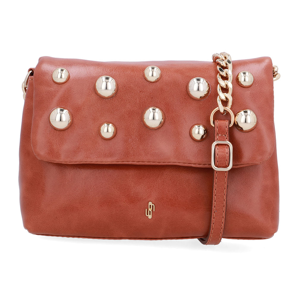 Bolsa Tiracolo Couro Marrom Tachas