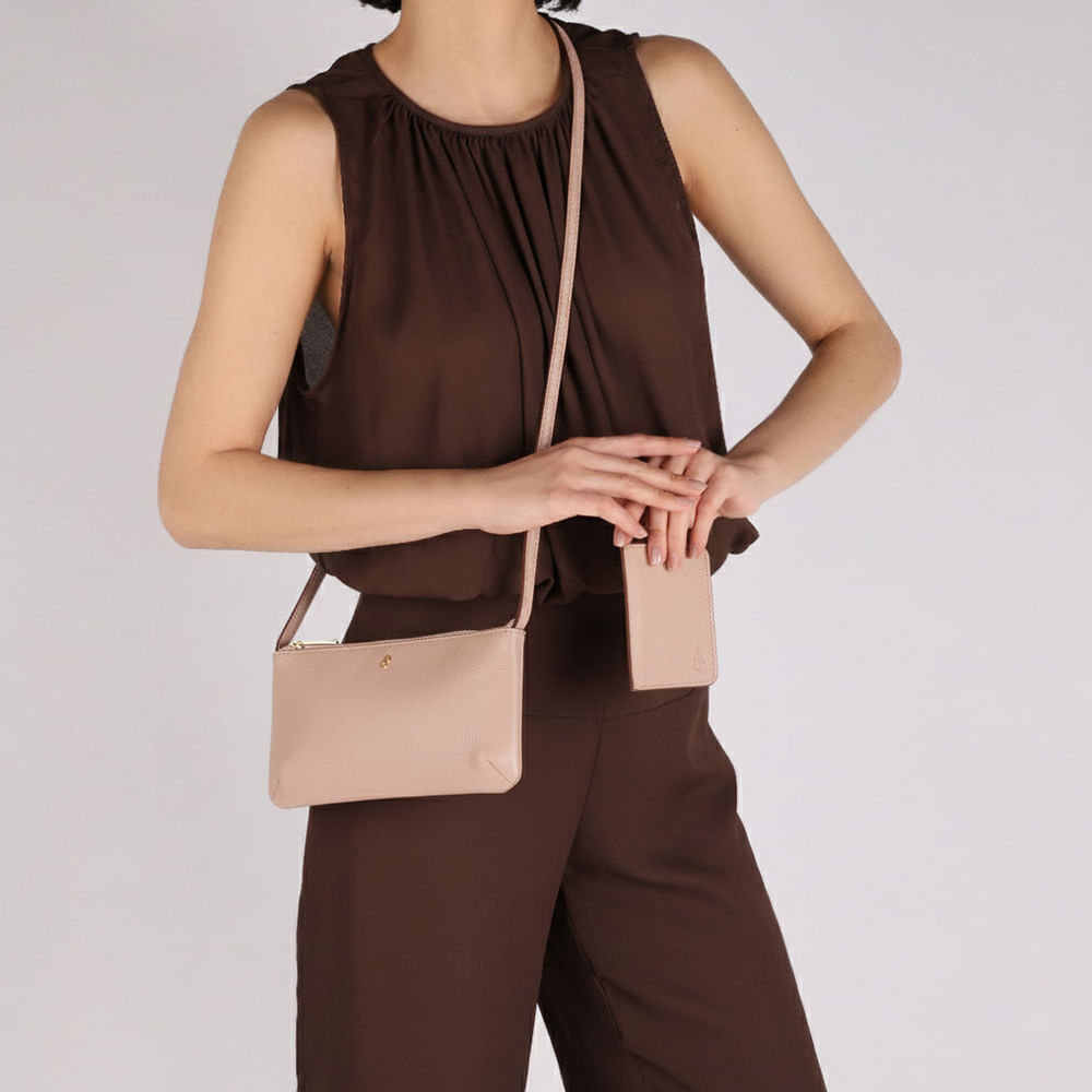 Combo Bolsa Tiracolo e Porta Cartão Bege