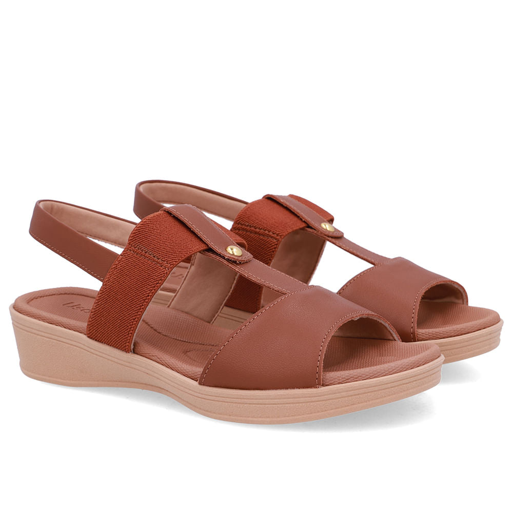 Sandália Salto Baixo Couro Marrom