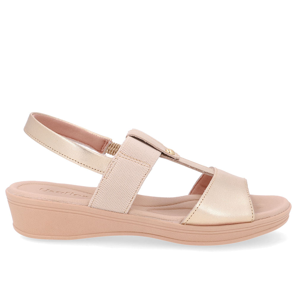 Sandália Salto Baixo Couro Dourada