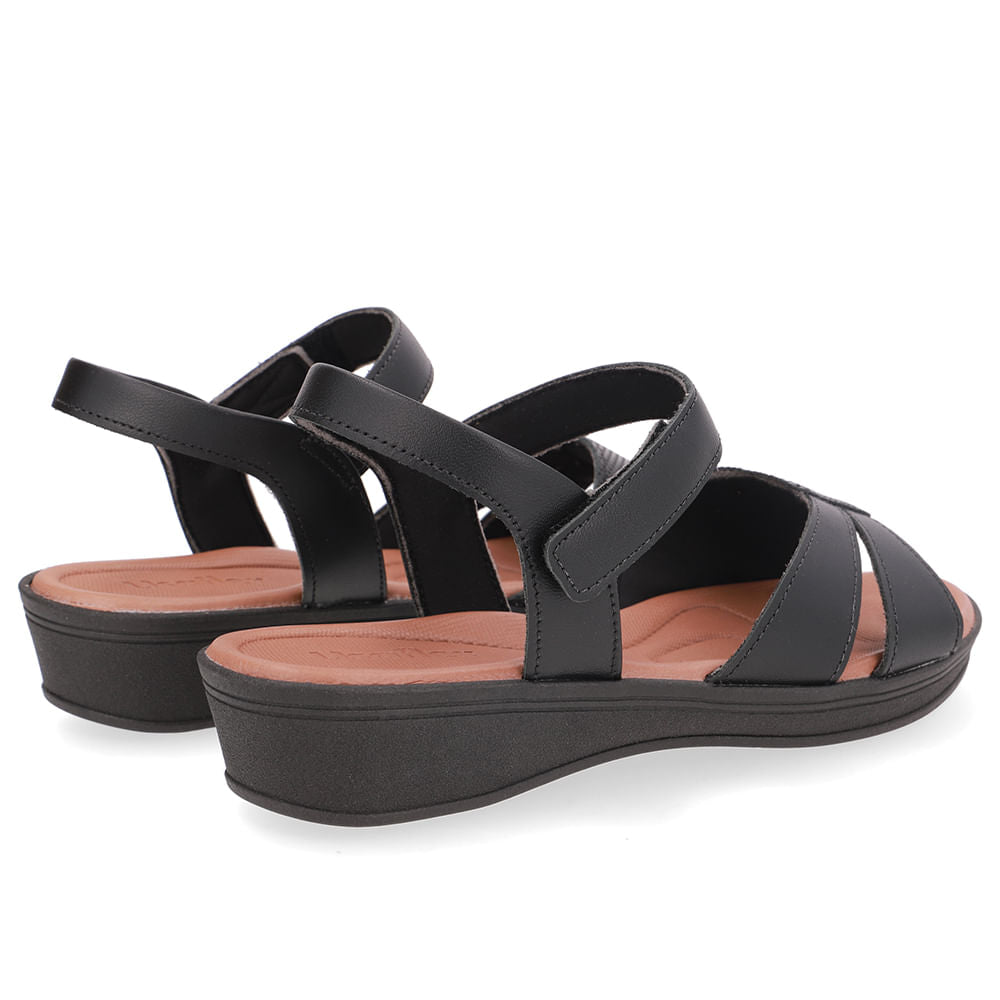 Sandália Baixa Couro Preta Corte Lateral