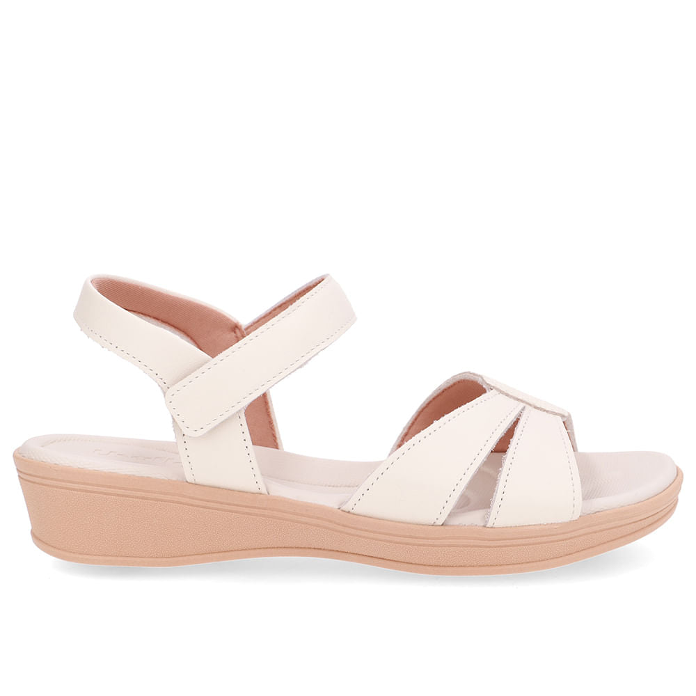 Sandália Baixa Couro Branca Marfim Corte Lateral