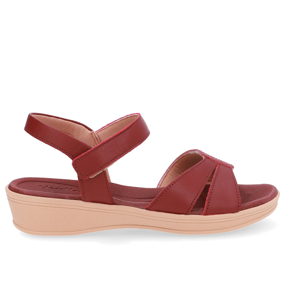 Sandália Baixa Couro Vermelha Corte Lateral