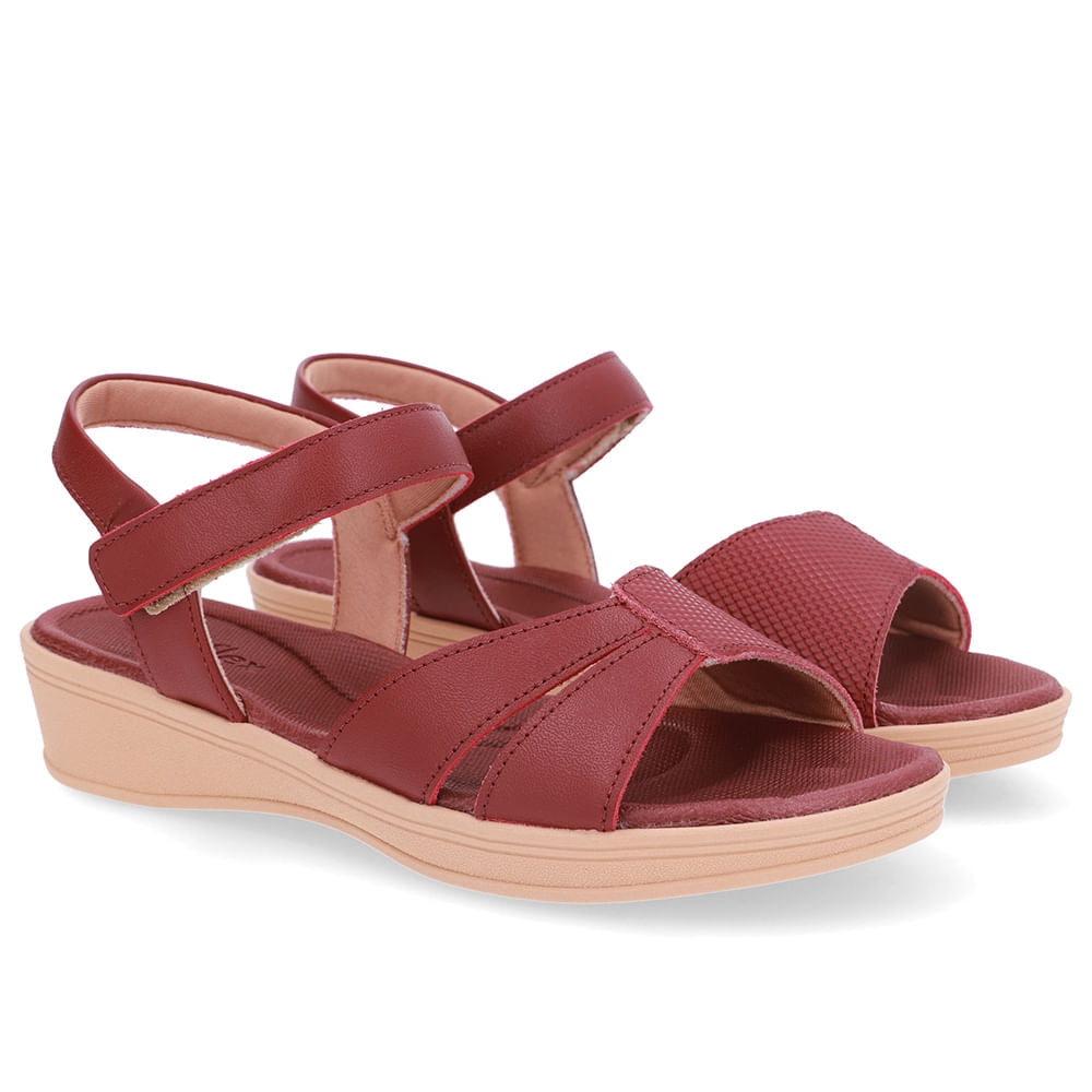 Sandália Baixa Couro Vermelha Corte Lateral