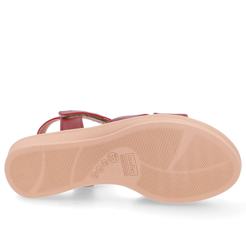 Sandália Baixa Couro Vermelha Corte Lateral