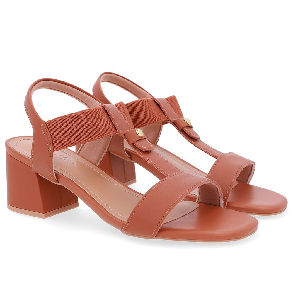 Sandália Couro Marrom Tira Elástico