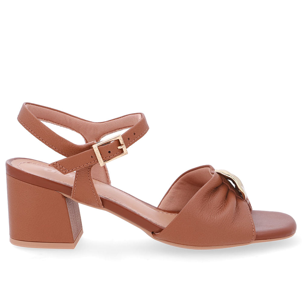 Sandália Couro Marrom Tira Elástico